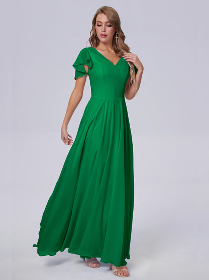 Anastasia Chiffon Long Bridesmaid Dresses With Sleeves
