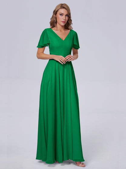Anastasia Chiffon Long Bridesmaid Dresses With Sleeves