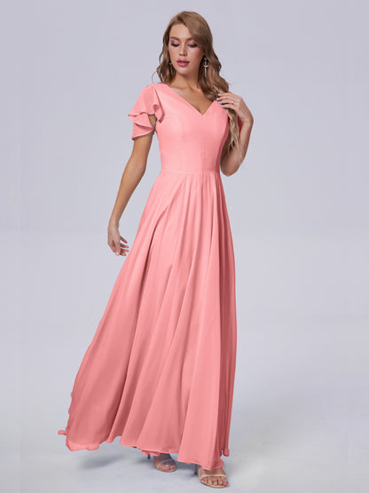Anastasia Chiffon Long Bridesmaid Dresses With Sleeves