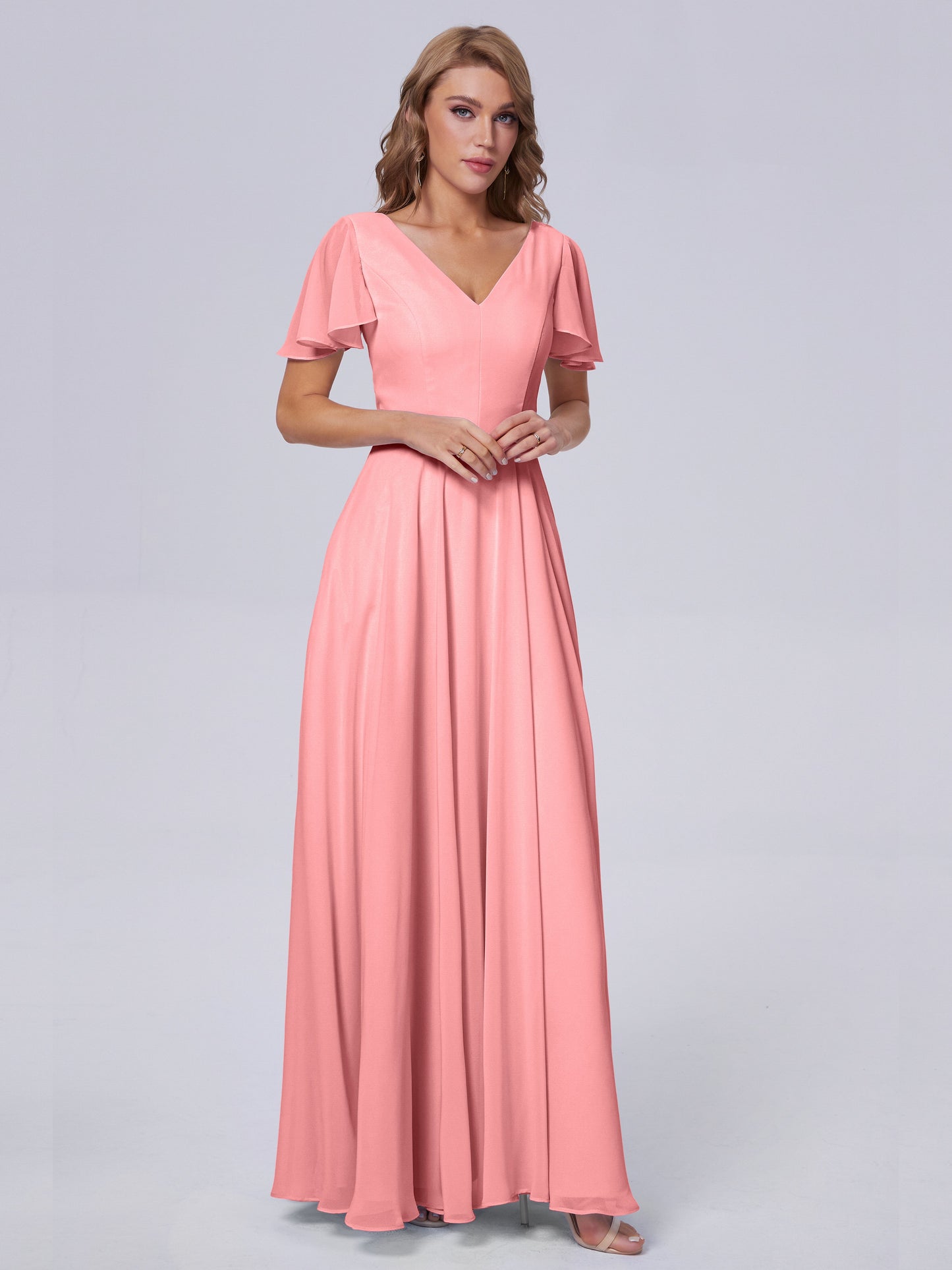 Anastasia Chiffon Long Bridesmaid Dresses With Sleeves