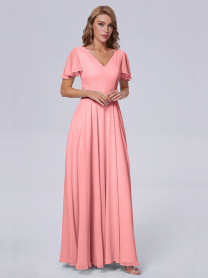 Anastasia Chiffon Long Bridesmaid Dresses With Sleeves