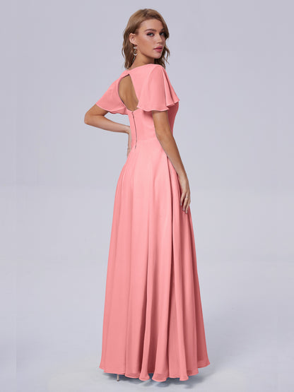 Anastasia Chiffon Long Bridesmaid Dresses With Sleeves