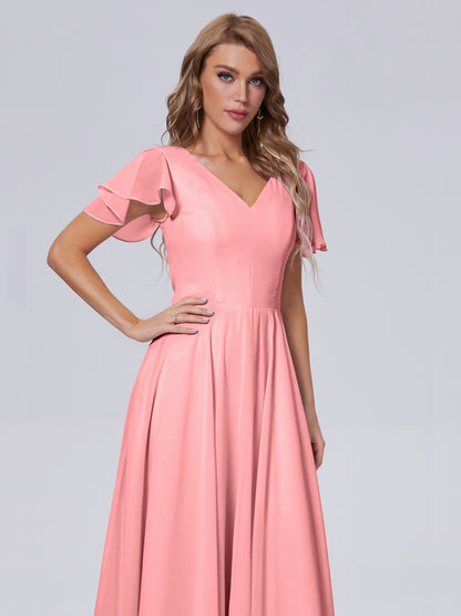 Anastasia Chiffon Long Bridesmaid Dresses With Sleeves