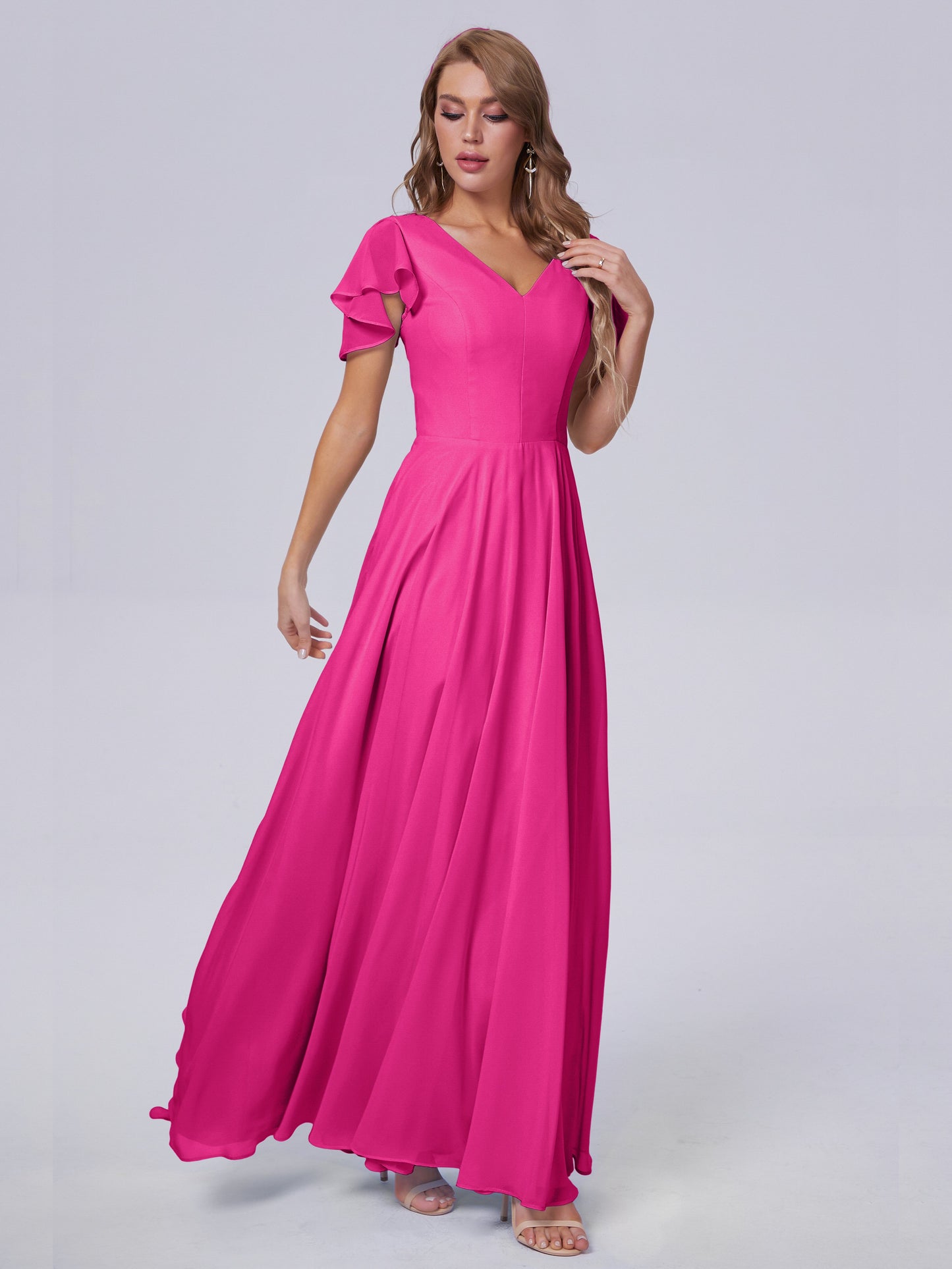 Anastasia Chiffon Long Bridesmaid Dresses With Sleeves