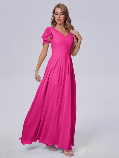 Anastasia Chiffon Long Bridesmaid Dresses With Sleeves