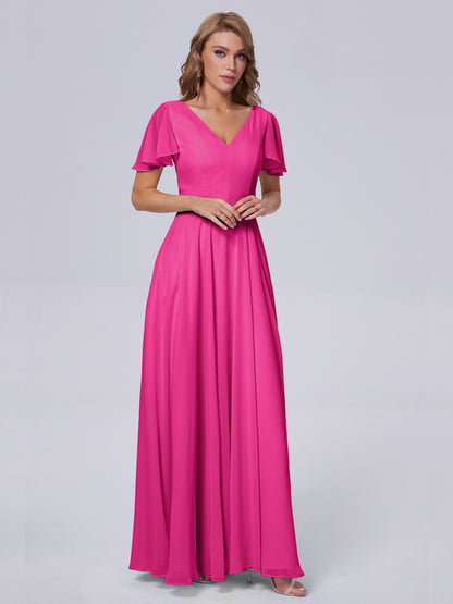 Anastasia Chiffon Long Bridesmaid Dresses With Sleeves