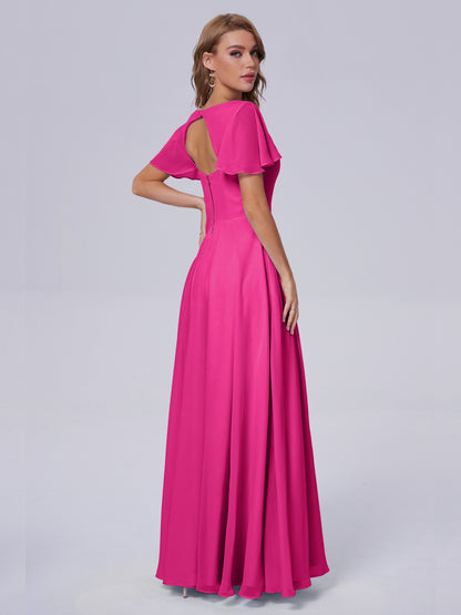 Anastasia Chiffon Long Bridesmaid Dresses With Sleeves