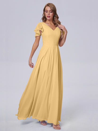 Anastasia Chiffon Long Bridesmaid Dresses With Sleeves