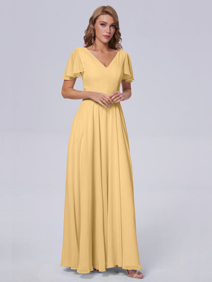 Anastasia Chiffon Long Bridesmaid Dresses With Sleeves