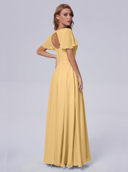 Anastasia Chiffon Long Bridesmaid Dresses With Sleeves
