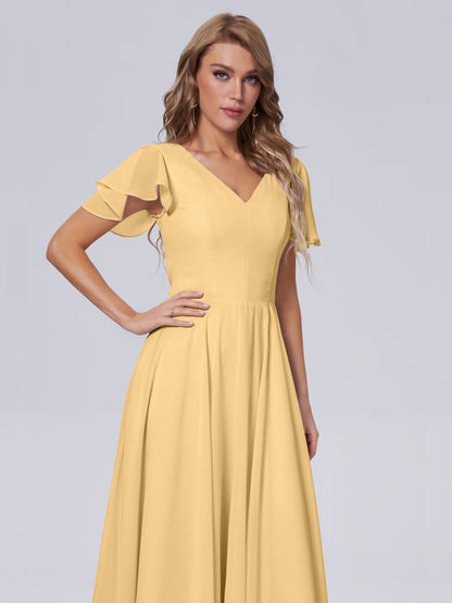 Anastasia Chiffon Long Bridesmaid Dresses With Sleeves