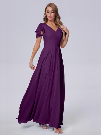 Anastasia Chiffon Long Bridesmaid Dresses With Sleeves