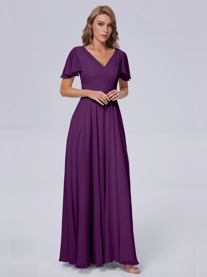 Anastasia Chiffon Long Bridesmaid Dresses With Sleeves