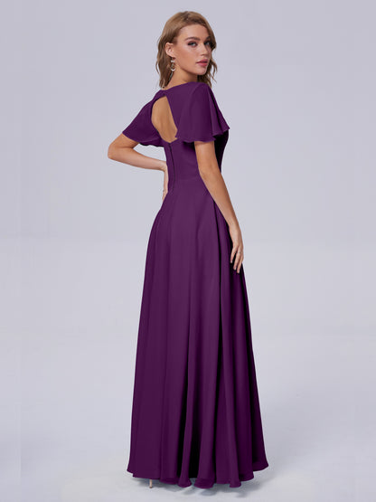 Anastasia Chiffon Long Bridesmaid Dresses With Sleeves