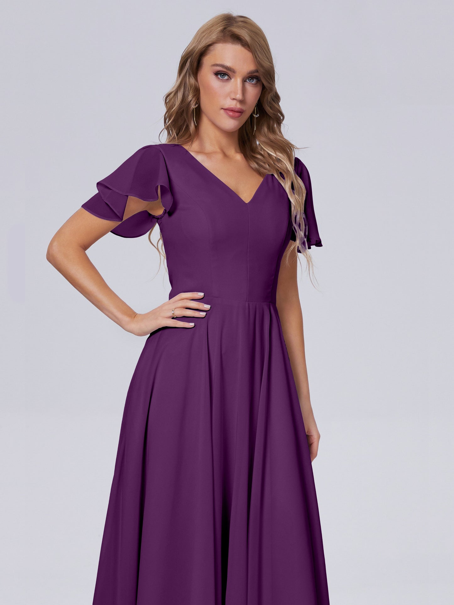 Anastasia Chiffon Long Bridesmaid Dresses With Sleeves