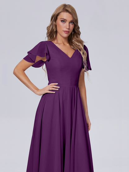Anastasia Chiffon Long Bridesmaid Dresses With Sleeves