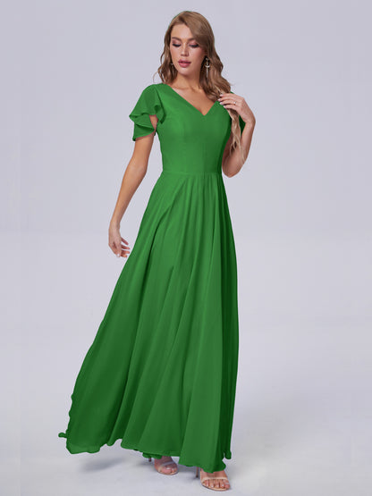 Anastasia Chiffon Long Bridesmaid Dresses With Sleeves