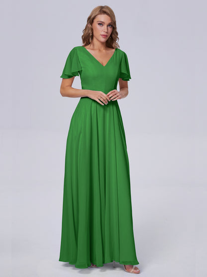 Anastasia Chiffon Long Bridesmaid Dresses With Sleeves