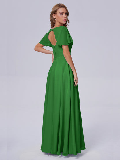 Anastasia Chiffon Long Bridesmaid Dresses With Sleeves