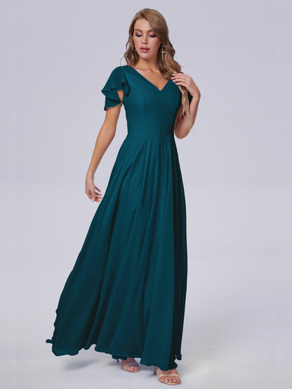 Anastasia Chiffon Long Bridesmaid Dresses With Sleeves
