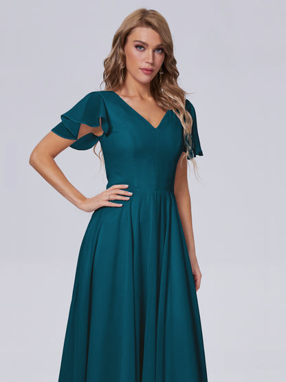 Anastasia Chiffon Long Bridesmaid Dresses With Sleeves