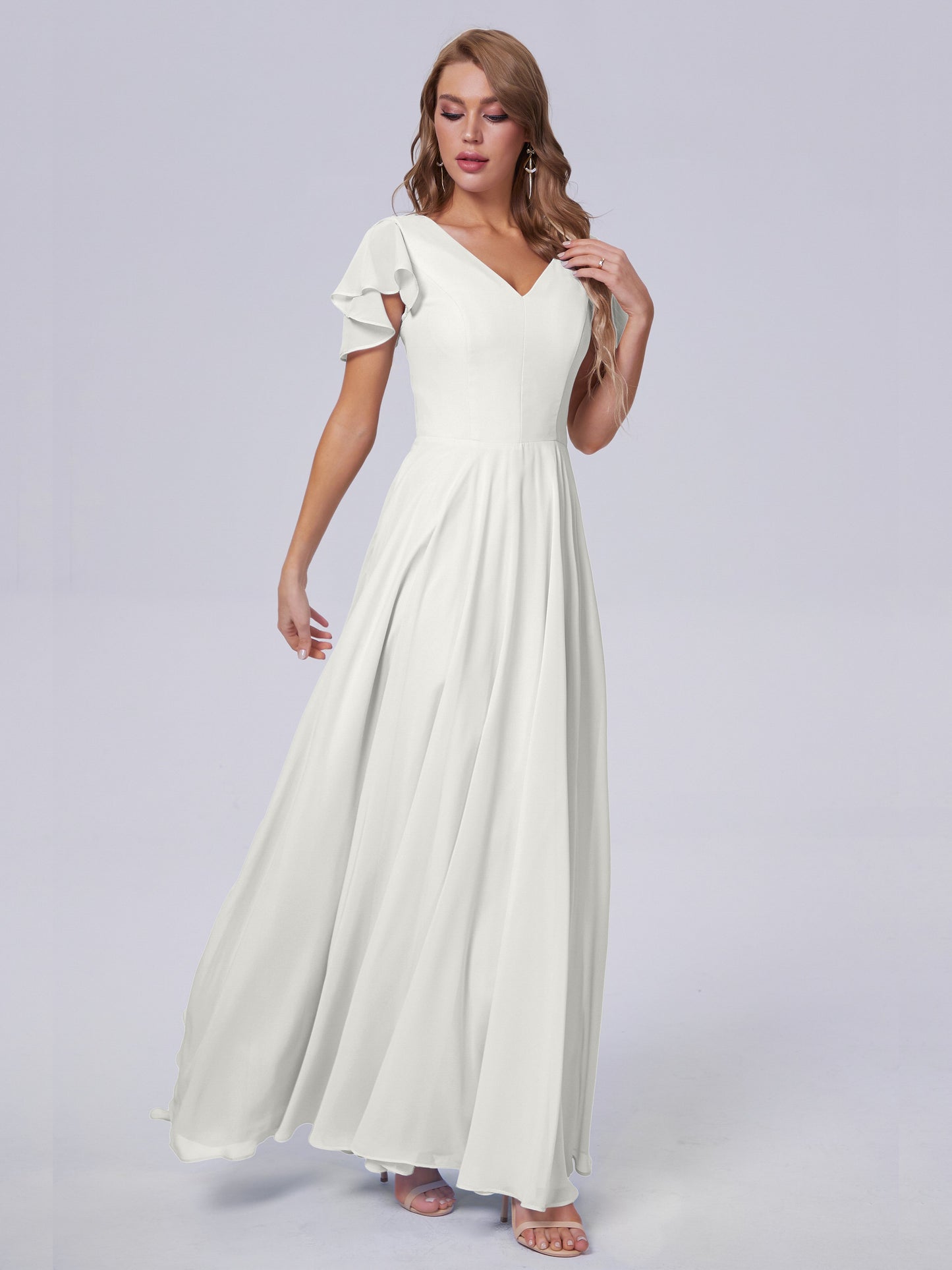 Anastasia Chiffon Long Bridesmaid Dresses With Sleeves