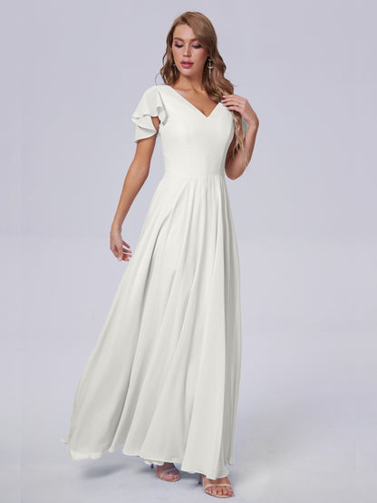 Anastasia Chiffon Long Bridesmaid Dresses With Sleeves