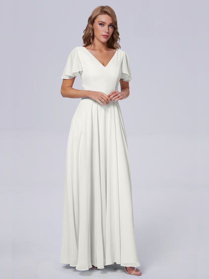 Anastasia Chiffon Long Bridesmaid Dresses With Sleeves