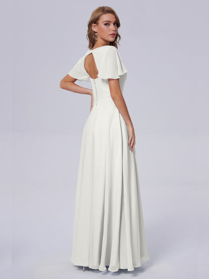 Anastasia Chiffon Long Bridesmaid Dresses With Sleeves