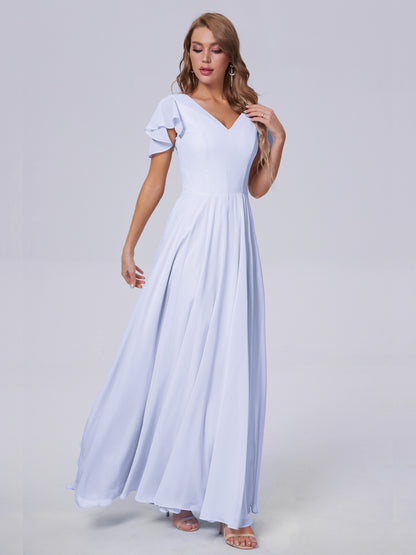 Anastasia Chiffon Long Bridesmaid Dresses With Sleeves
