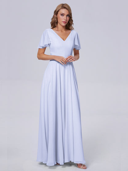Anastasia Chiffon Long Bridesmaid Dresses With Sleeves