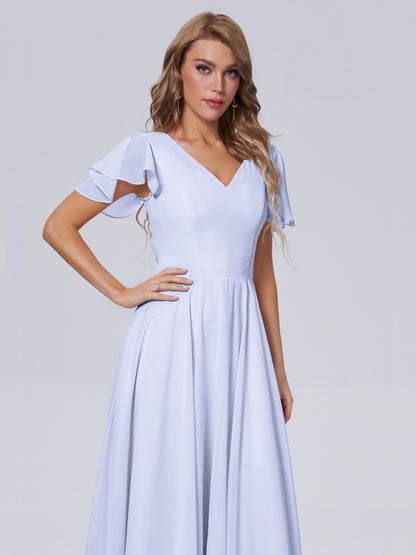 Anastasia Chiffon Long Bridesmaid Dresses With Sleeves