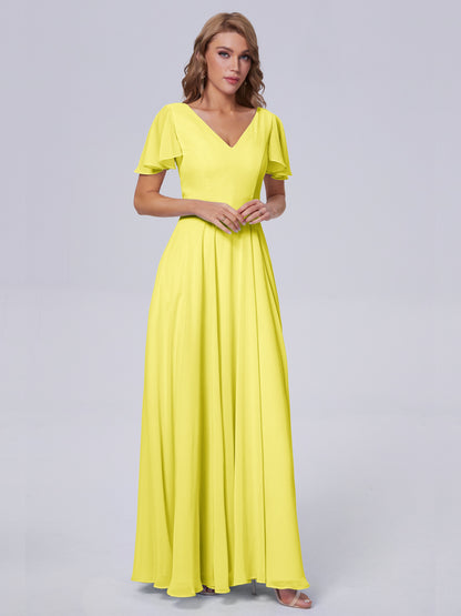 Anastasia Chiffon Long Bridesmaid Dresses With Sleeves