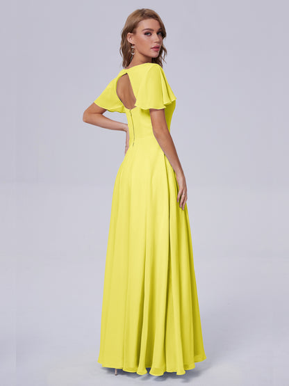 Anastasia Chiffon Long Bridesmaid Dresses With Sleeves