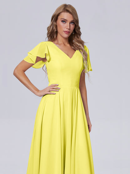 Anastasia Chiffon Long Bridesmaid Dresses With Sleeves