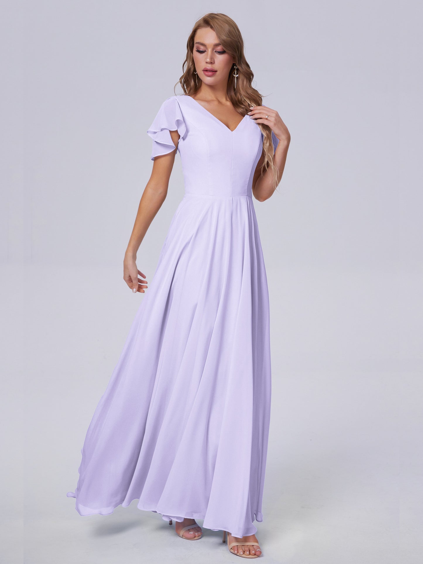 Anastasia Chiffon Long Bridesmaid Dresses With Sleeves