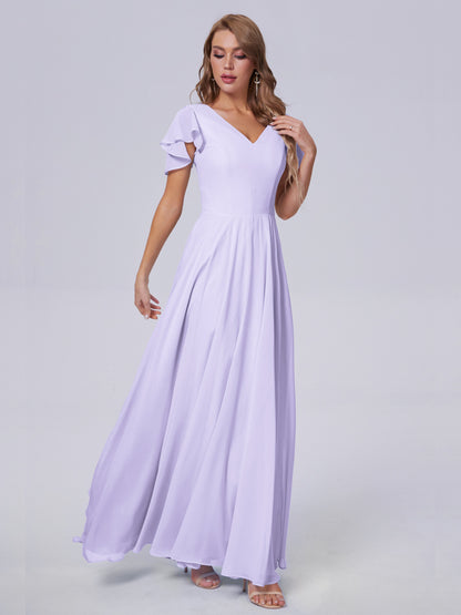 Anastasia Chiffon Long Bridesmaid Dresses With Sleeves