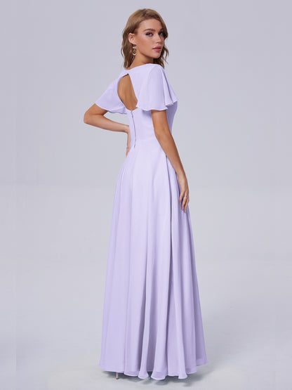Anastasia Chiffon Long Bridesmaid Dresses With Sleeves