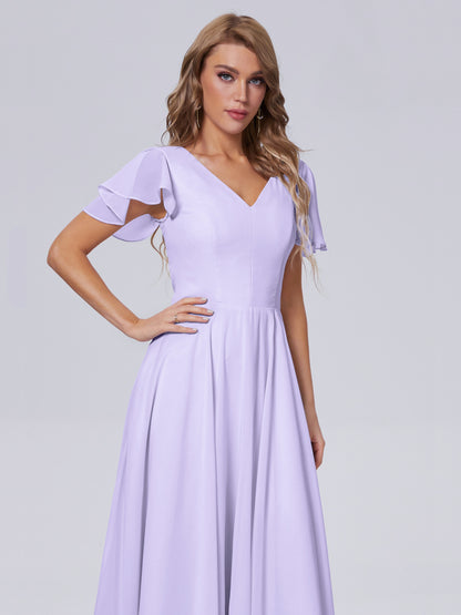 Anastasia Chiffon Long Bridesmaid Dresses With Sleeves