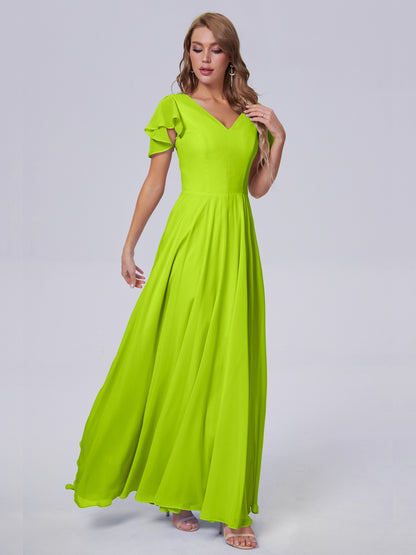 Anastasia Chiffon Long Bridesmaid Dresses With Sleeves