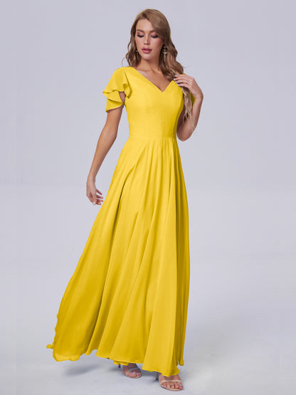Anastasia Chiffon Long Bridesmaid Dresses With Sleeves