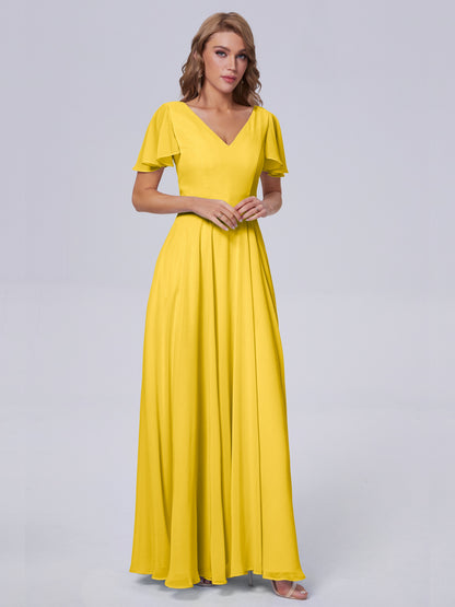 Anastasia Chiffon Long Bridesmaid Dresses With Sleeves