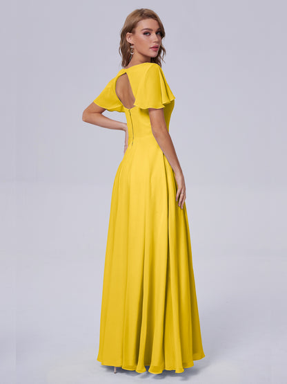 Anastasia Chiffon Long Bridesmaid Dresses With Sleeves