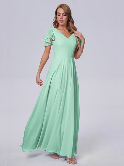 Anastasia Chiffon Long Bridesmaid Dresses With Sleeves