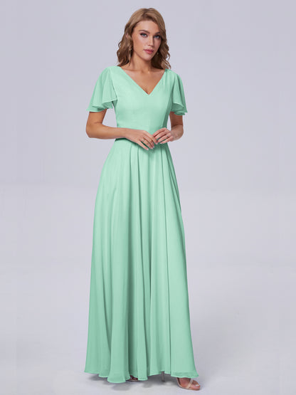 Anastasia Chiffon Long Bridesmaid Dresses With Sleeves