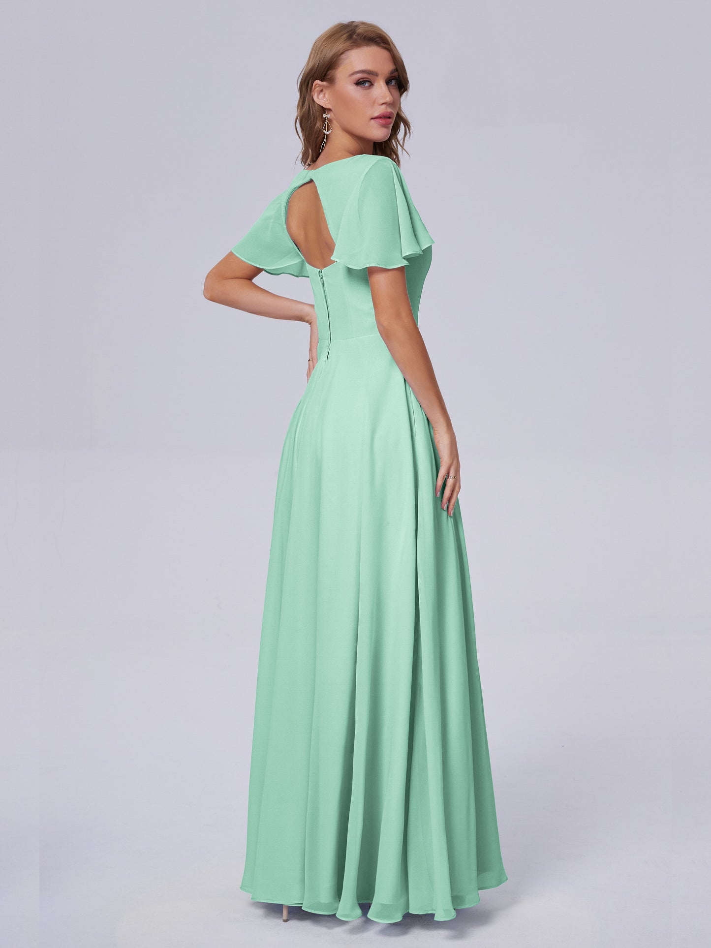 Anastasia Chiffon Long Bridesmaid Dresses With Sleeves