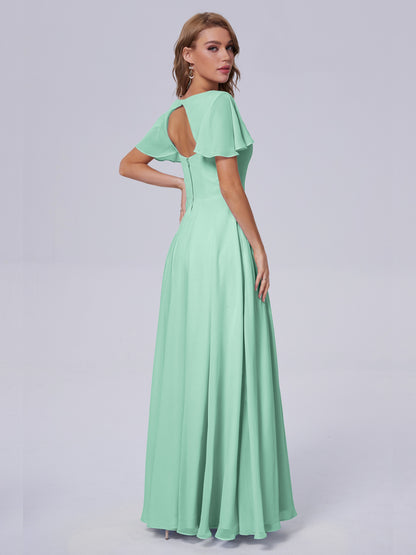Anastasia Chiffon Long Bridesmaid Dresses With Sleeves