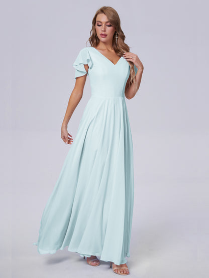 Anastasia Chiffon Long Bridesmaid Dresses With Sleeves