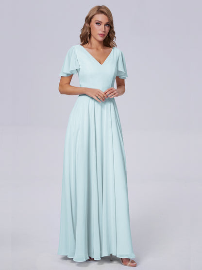 Anastasia Chiffon Long Bridesmaid Dresses With Sleeves