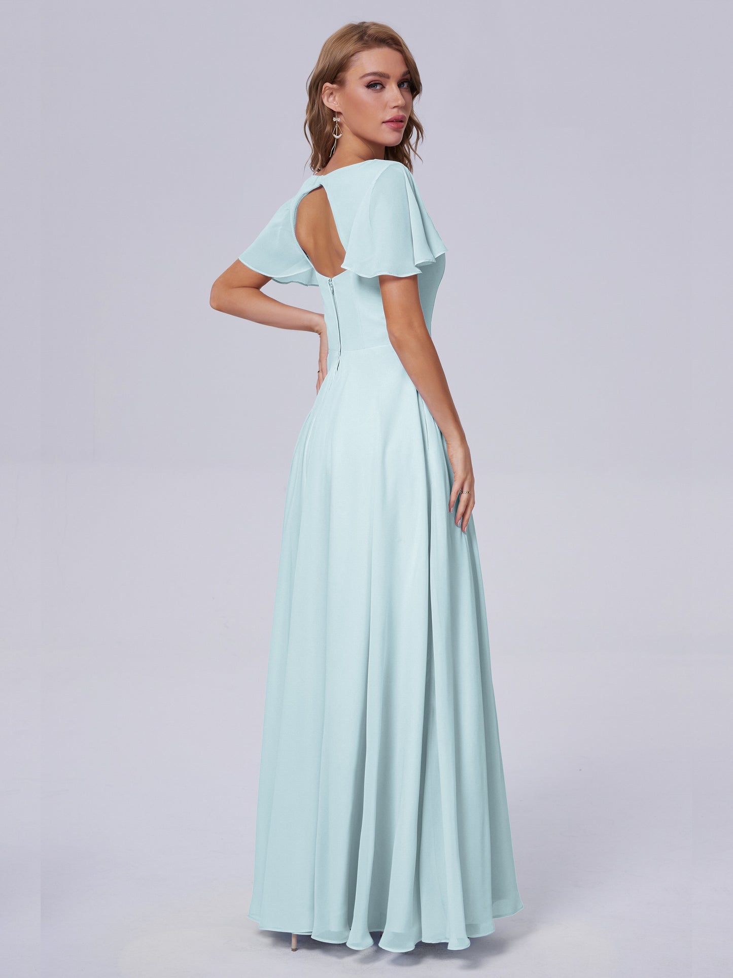 Anastasia Chiffon Long Bridesmaid Dresses With Sleeves
